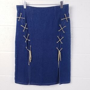 VIntage Y2K Zoey Beth Denim Pencil Skirt Lace Up Front Size Large